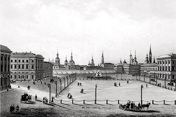 Театральная площадь. Москва, 1835.,  гравюра (принт) Виды старинной Москвы.