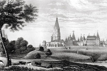 Старинная гравюра (принт). Царский дворец в Коломенском. Москва, 1860