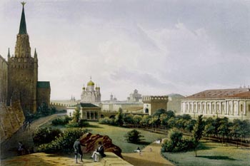 Александровский сад. Москва, 1850 Гравюра (принт) старая Москва.