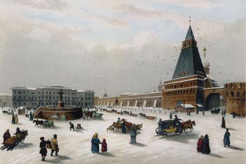 Лубянская площадь в Москве, 1835 г. гравюра (принт)