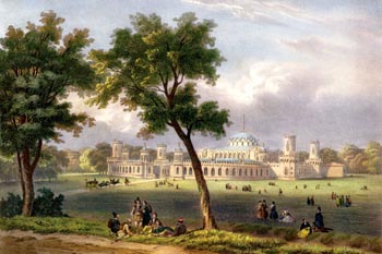 Петровский путевой дворец. Москва, 1850. старинная гравюра (принт)