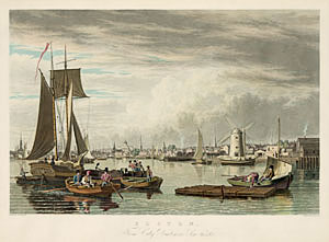 Гравюра (принт) Бостон. Вид на город. 1833 г. В. Дж. Беннетт
