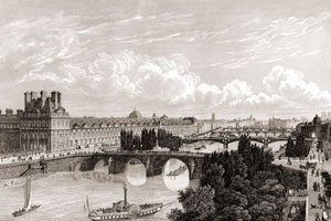 Гравюра. Панорама Парижа. Вид на Сену. 1880 г.