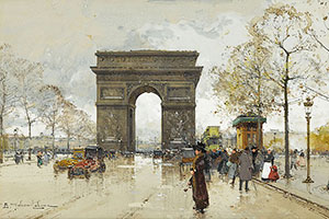 Картина осенний Париж. Триумфальная Арка.