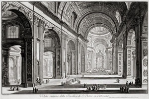 Пиранези Д. Б. (1720-1778) Гравюра Рим. Интерьер Базилики Св. Петра