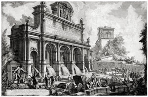 Вид башен акведука Павла на Золотой горе. Рим.<br> Пиранези Д. (1720-1778)