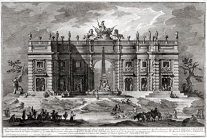 Гравюра  Rome. Piazza con Mercato.<br> arch. Paolo Posi (1708 - 1776)