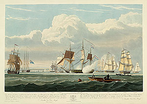 Голландские торговые суда отпылают из Портсмута, 1833 г. старинная гравюра.II