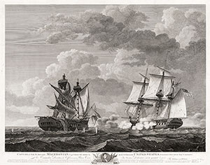 Британский фрегат Macedonian ведёт бой с фрегатом United States. 1812