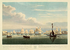 Голландские торговые суда отпылают из Портсмута, 1833 г. старинная гравюра.  III